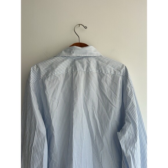Quince Men Organic Cotton Stretch Poplin Dress Shirt Light Blue White Stripe XL - Picture 7 of 9